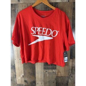 Speedo‎ Womens T Shirt XL Red Short Sleeve Soft Touch Team Apparel Top Cropped